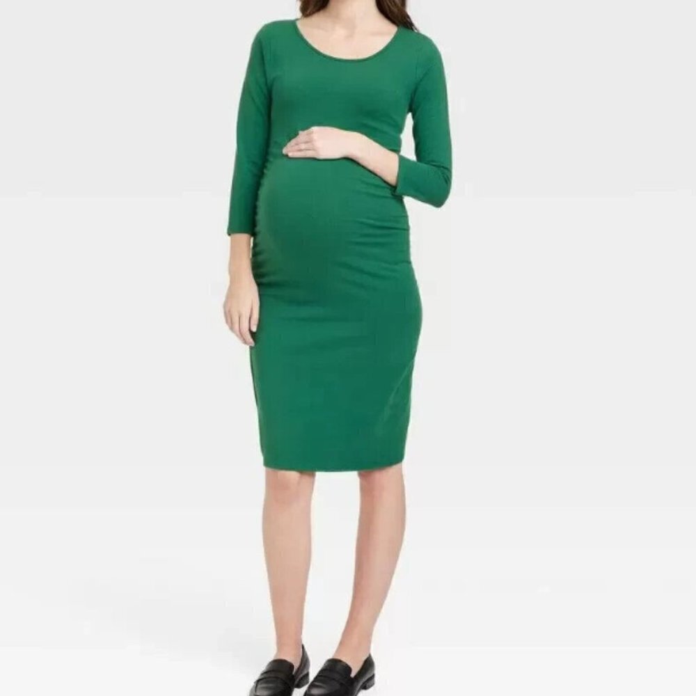NWT Isabel Maternity Women's 3/4 Sleeve T-Shirt Maternity Dress Green